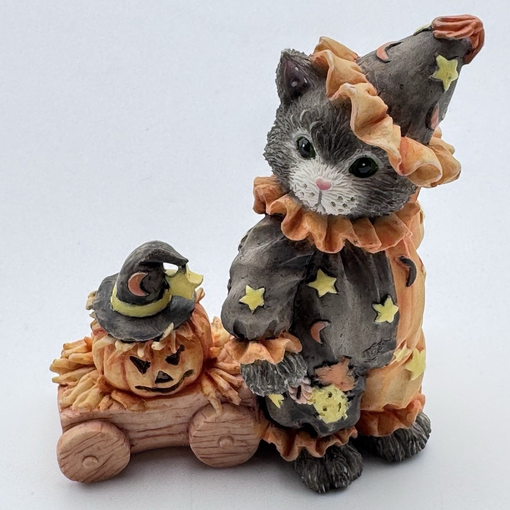 Hillman‎ Calico Kittens Halloween Clown Figurine Cute As a Pumpkin Wagon 3.5"